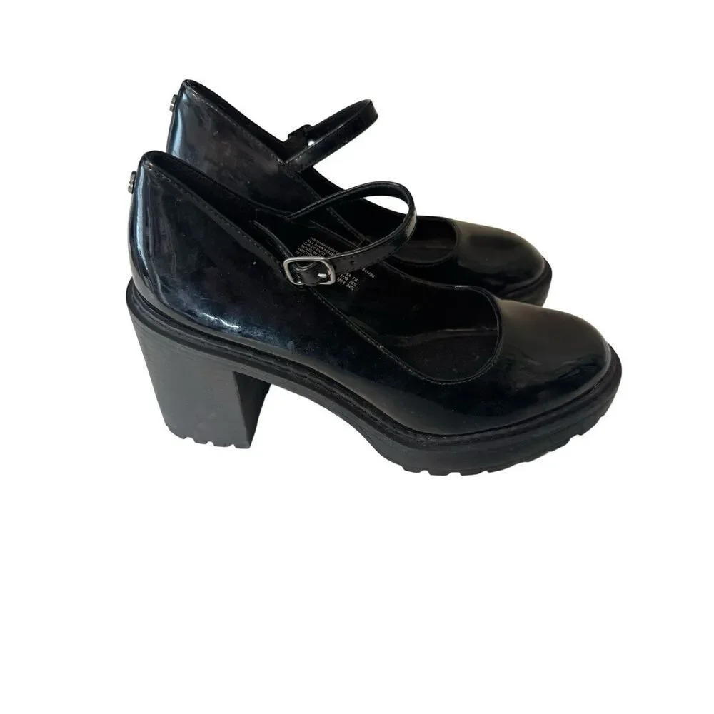 Y2K MADDEN NYC By STEVE MADDEN Patent Black Mary Jane Platform Shoes Sz 7.5